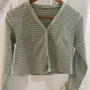 John galt cropped green long sleeve shirt/cardigan